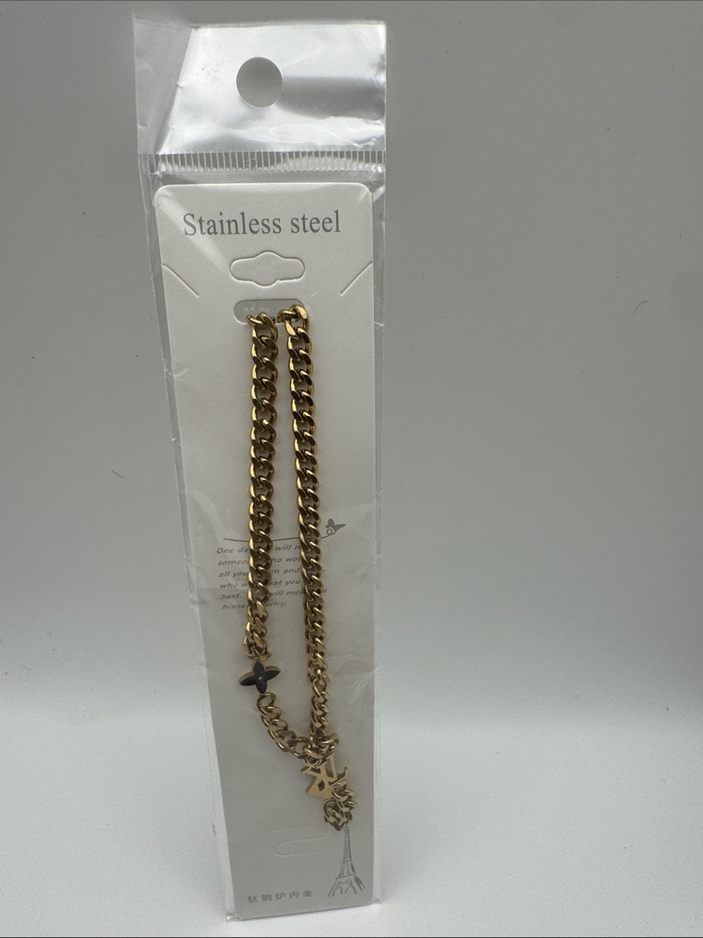 Gold Stainless Steel Chain Necklace with Star and Clover Charms